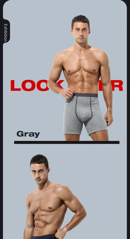 Men's thermal underwear men's fleece thickened anti-wear leg lengthened boxers autumn winter boxer shorts head