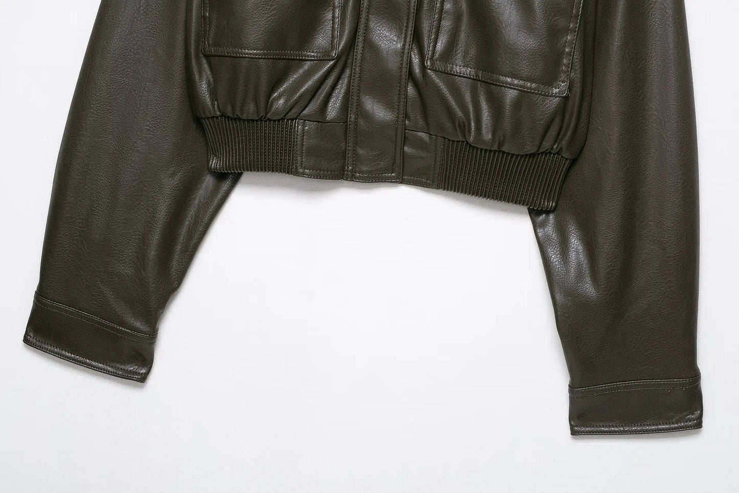 Faux Leather Jackets - Women's Casual Zipper Outerwear Coats With Turtleneck Collar