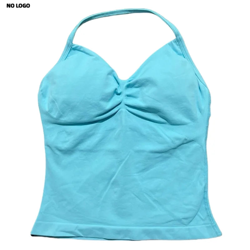 Women Yoga Vest - Longline Strappy Top | Breathable Fitness Tank Top Open Back Halter