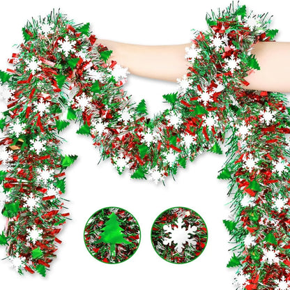 Christmas Tinsel Garland - 2 Meter Metallic Twist Snowflake Garland for Xmas Tree Decoration