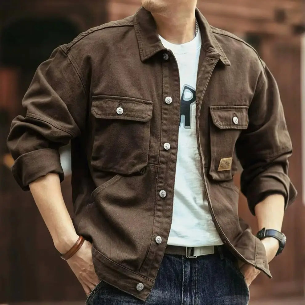 2024 Spring and Autumn Fashion Trend Solid Color Cargo Jacket Men's Casual Loose Comfortable High Quality Plus-Size Denim Coat