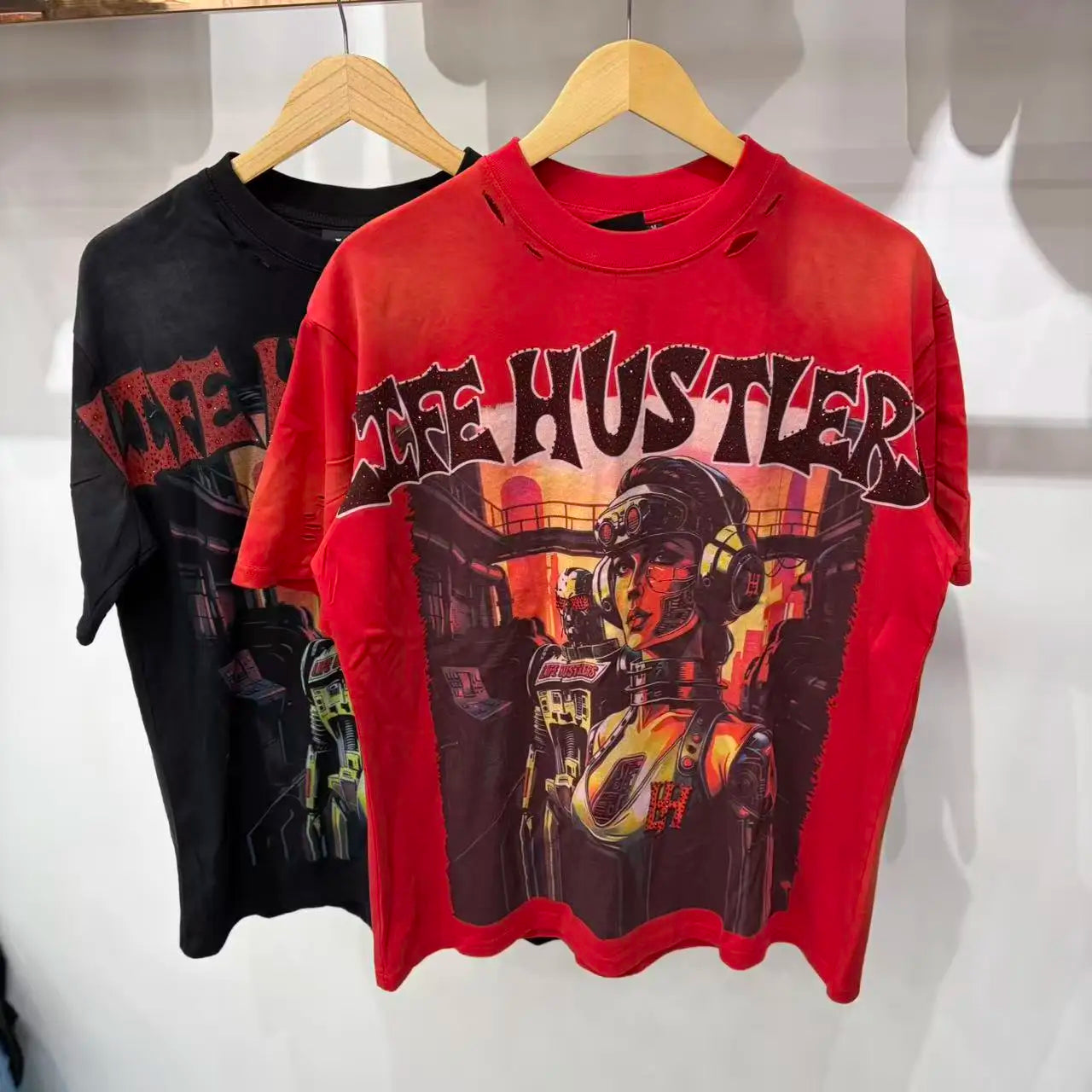 26SS Y2K High Quality American Retro Trendy Fashion Tops LIFE HUSTLERS 100% cotton large size loose Men's Women's T-Shirt