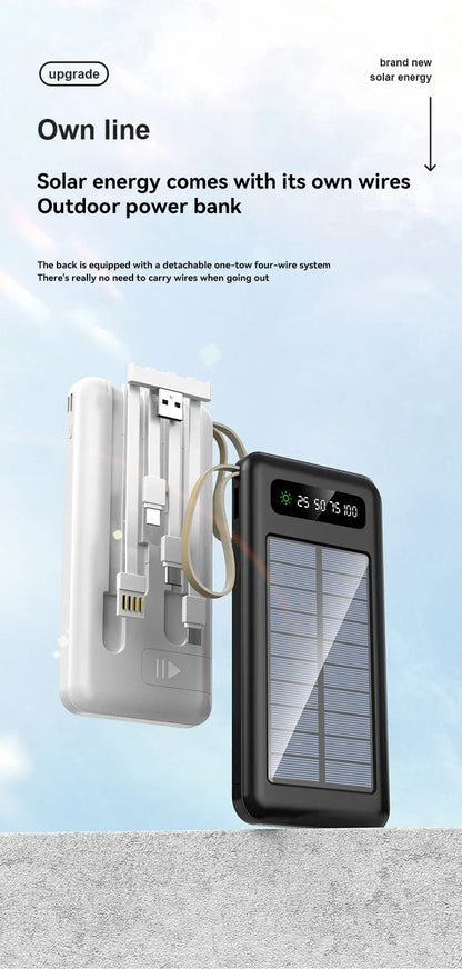 Lenovo Solar Power Bank 50000mAh Large Capacity Mobile Power Fast Charging Battery Dual USB 4 Cables For iPhone Samsung