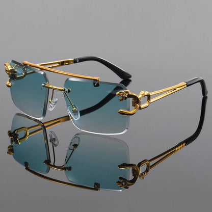 Retro Rimless Sunglasses - Unisex Square UV400 Protection Stainless Steel Frame Eyewear