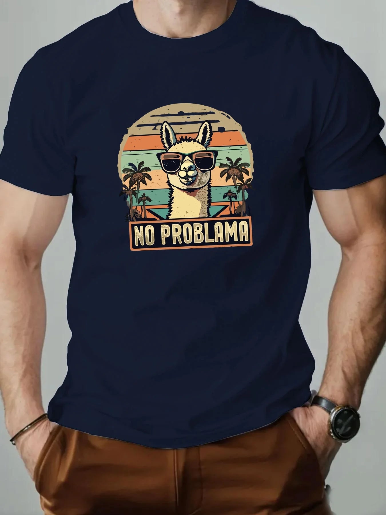 No Problem At All. Alpaca Print 100% Cotton Men Woment T-shirt Summer Autumn Daily Sports Party Casual Loose Street Short Sleeve