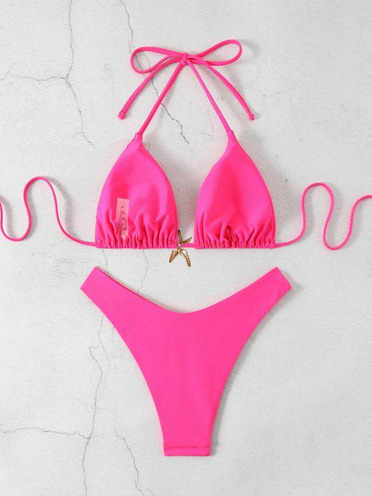 Sexy Bikini Set - Women's Swimwear Two Piece Halter Neck Micro Bikini Swimsuit