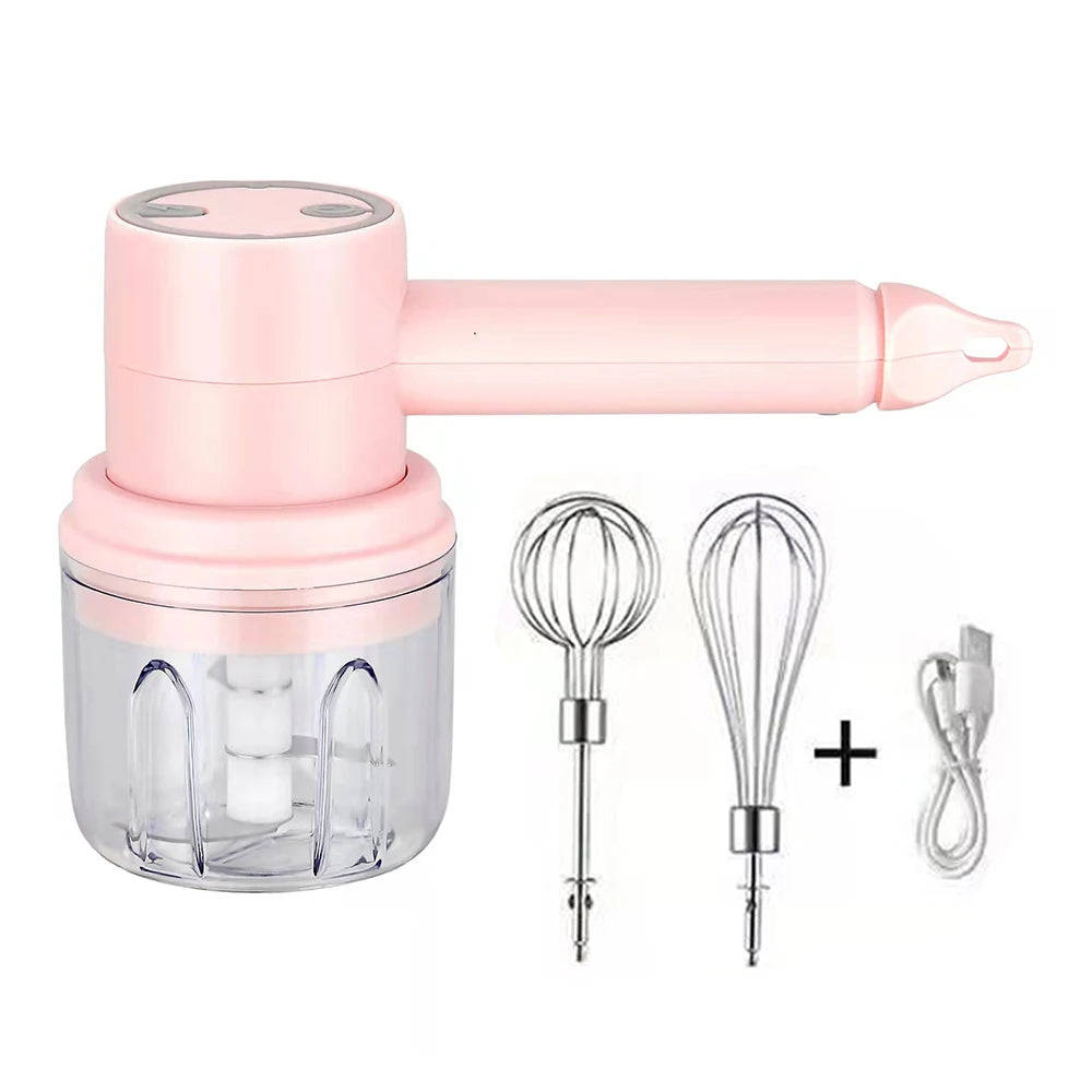 Wireless Electric Food Mixer - Portable Hand Blender USB Rechargeable, 3 Speed Egg Beater