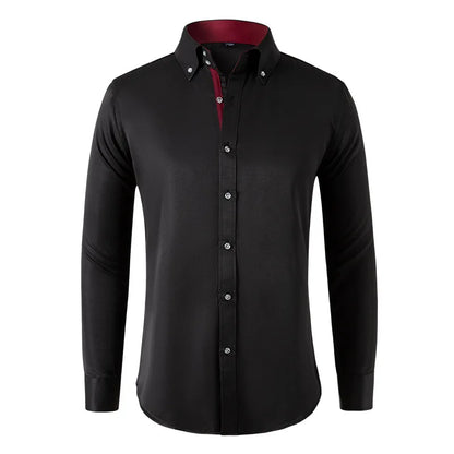 Solid color shirt men's crystal button long sleeved pointed collar light luxury men's business casual men's wear