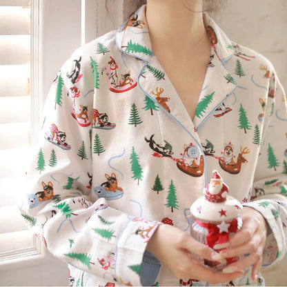 2026 Spring Autumn Winter New Home Clothes Women Cotton Pajamas Suit Cartoon Nightwear Comfort Shirt Pants Gift Loungewear