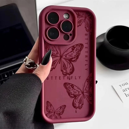Pink Cute Butterfly Silicone Soft Phone Case For iPhone 17 16PRO 15 14 13 12 11PROMAX Shockproof Candy Cover