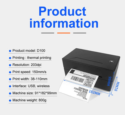 Marklife Thermal Printer D100 Portable Bluetooth Small Shipping Wireless 4X6inch Label Printer Support Android Mac iOS Windows