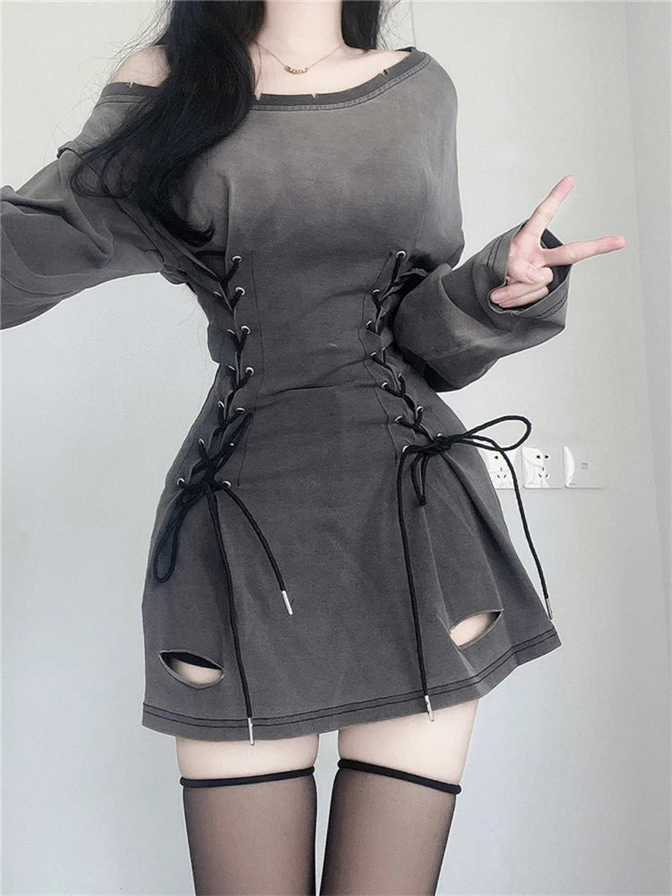 Goth Corset Dress - Fairycore Grunge Bandage Slim Fit Summer Mini Dress