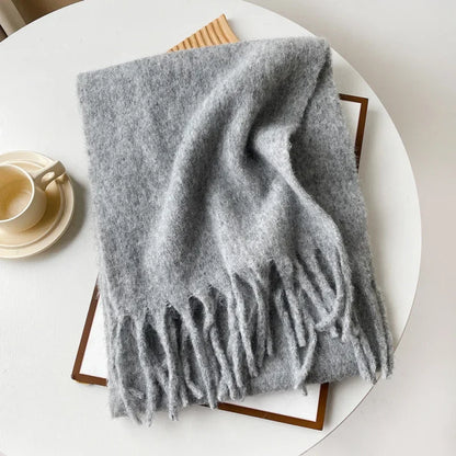 Wool Blend Scarf - Winter Thermal Scarf Women & Men | Soft Mohair Shawl, Keep Warm Muffler