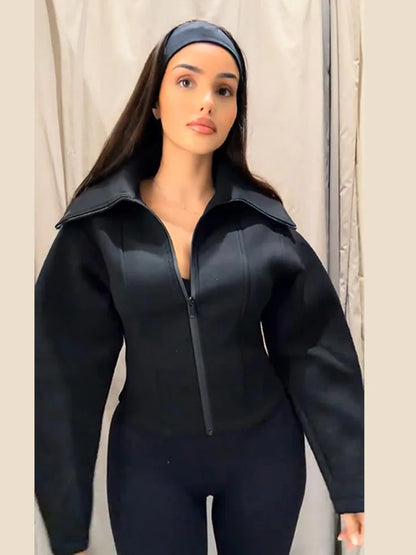 Women Black Jacket - Casual Long Sleeve Zipper Coat | Loose Fit Spring Outerwear