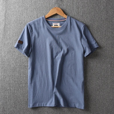 Summer New American Retro Short-sleeved O-neck Solid Color T-shirt Men's Fashion Simple 100% Cotton Washed Casual Sport Tops