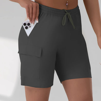 Loose Women Five-pointed Shorts with 4 Utility Pockets Summer Lightweight Quick-drying Cargo Shorts Outdoor Hiking Short
