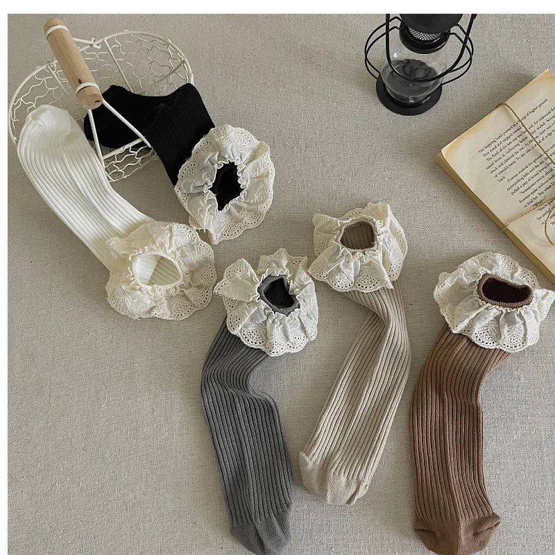 Ruffle Baby Girls Knee High Socks Long Kids Soft Cotton Lace Stuff Princess Children Leg Warmers Cute Girl Socks For 0-8Years