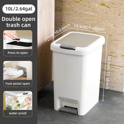 Plastic Foot Pedal Trash Can - Double Opening Bin for Bathroom Kitchen Office