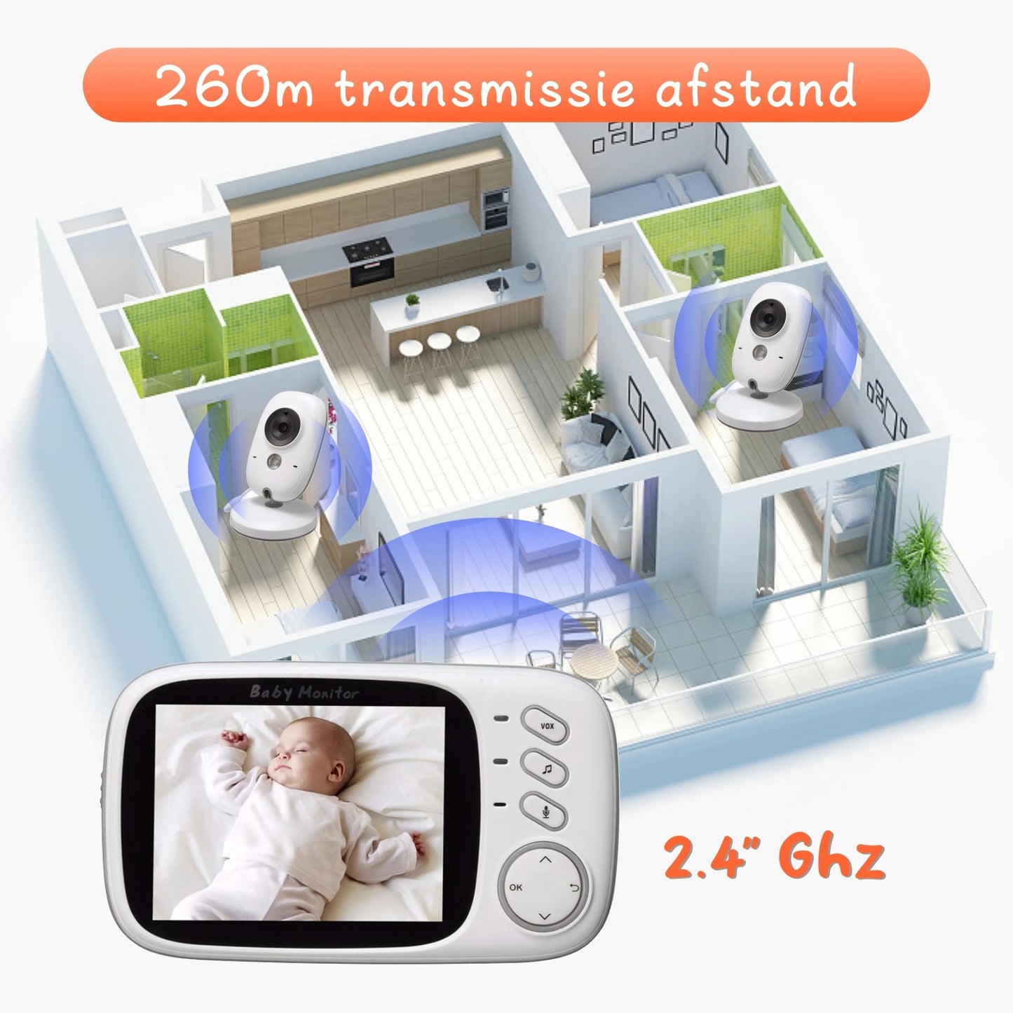 VB603 Baby Monitor 2.4G Wireless with 3.2 Inches LCD 2 Way Audio Talk Night Vision Surveillance Security Camera Babysitter