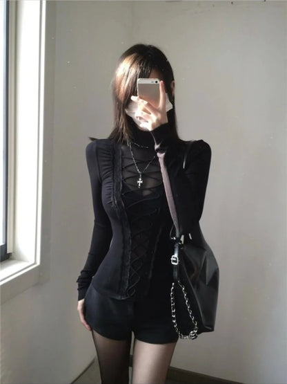 2026 Korean Punk Subculture Print Short Sleeve T-shirts Y2K Harajuku Gothic Loose Tees Streetwear Retro 2000s Vintage Women Tops