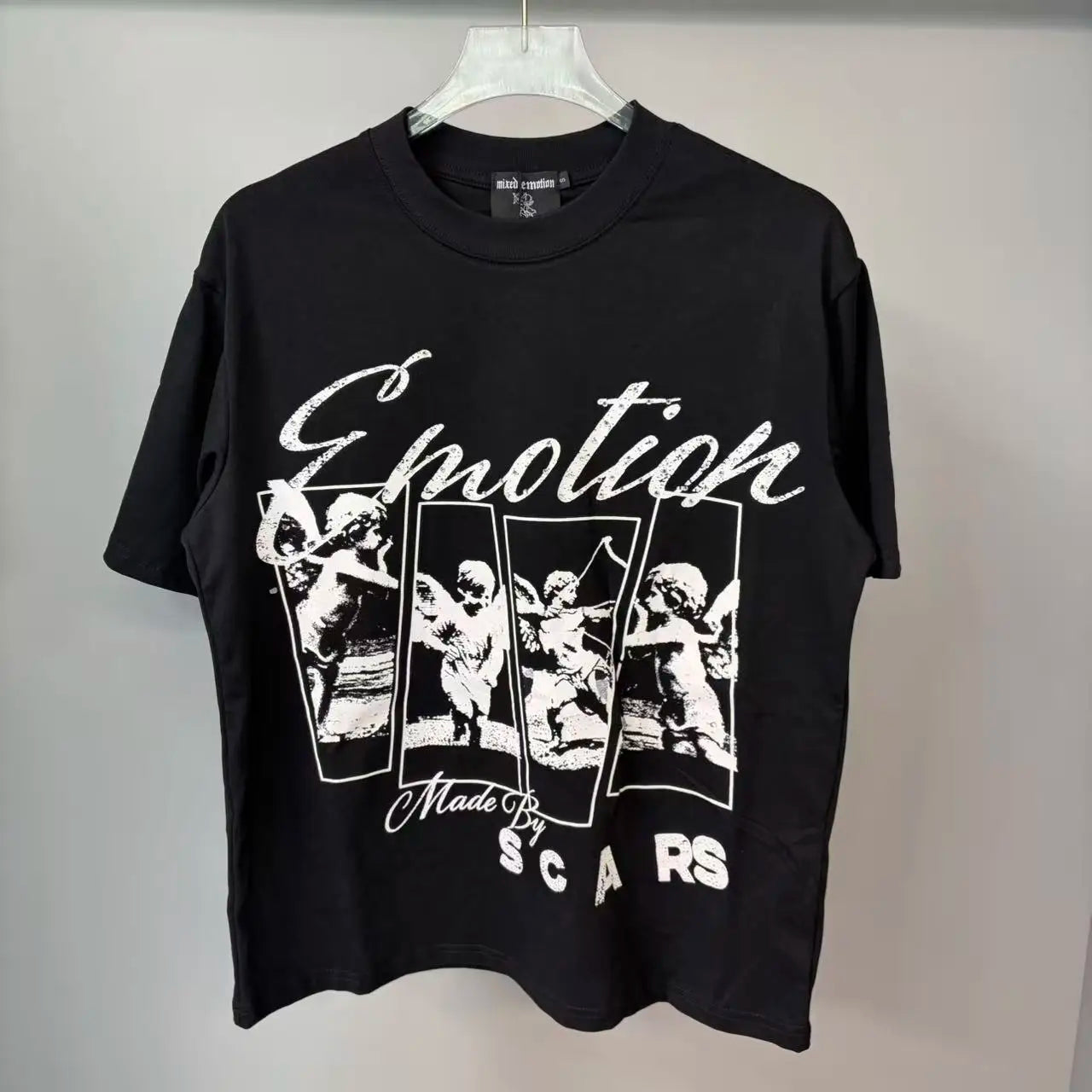 141# New fashion trend brand MIXEDEMOTION printing Shirt Streetwear Cotton Loose Round Neck Oversized Tee Top men t-shirt