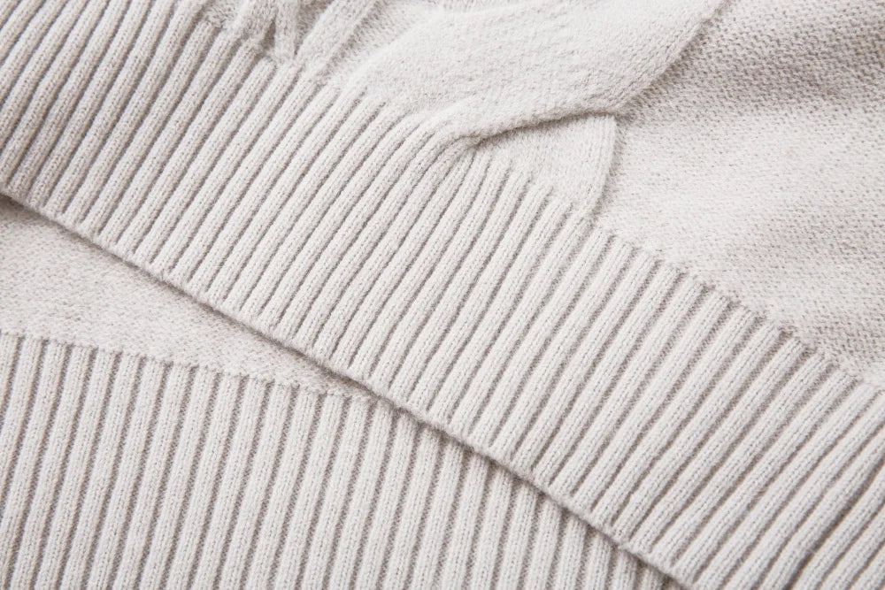 Solid Color Jacquard Sweater Mens Autumn Winter Casual Loose Half Zipper Long Sleeve Sweater Man