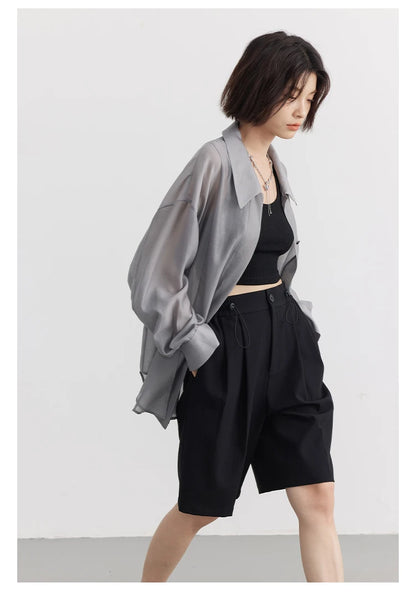 CHIC VEN Women Thin Shirt Long Sleeve Casual Loose Slightly Transparent Cool Blouses Woman Solid Design Female Top Summer 2026