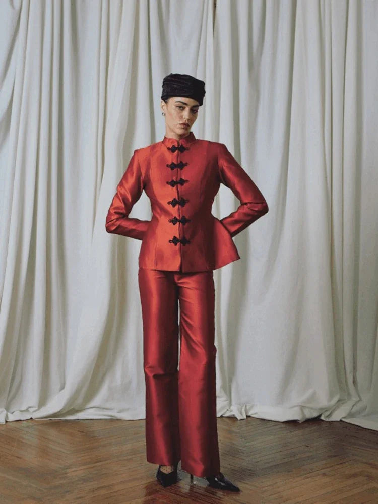 Elegant Satin Coat – Women's Satin Jacket With Cinched Waist & Button Closure