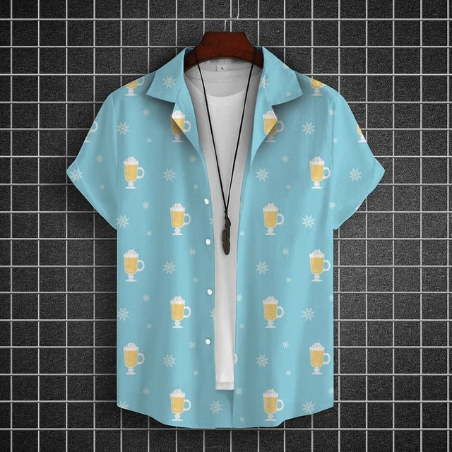 Hawaiian Shirt For Men 3d Beer Printed Short Sleeve Shirts Party Tees Summer Casual Tops Loose Oversized Clothing