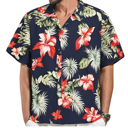 Men's Short Sleeve Shirt Hawaiian Botanical Flower Print Lapel Seaside Button-Down Shirt Top Casual Fashionable Shirts