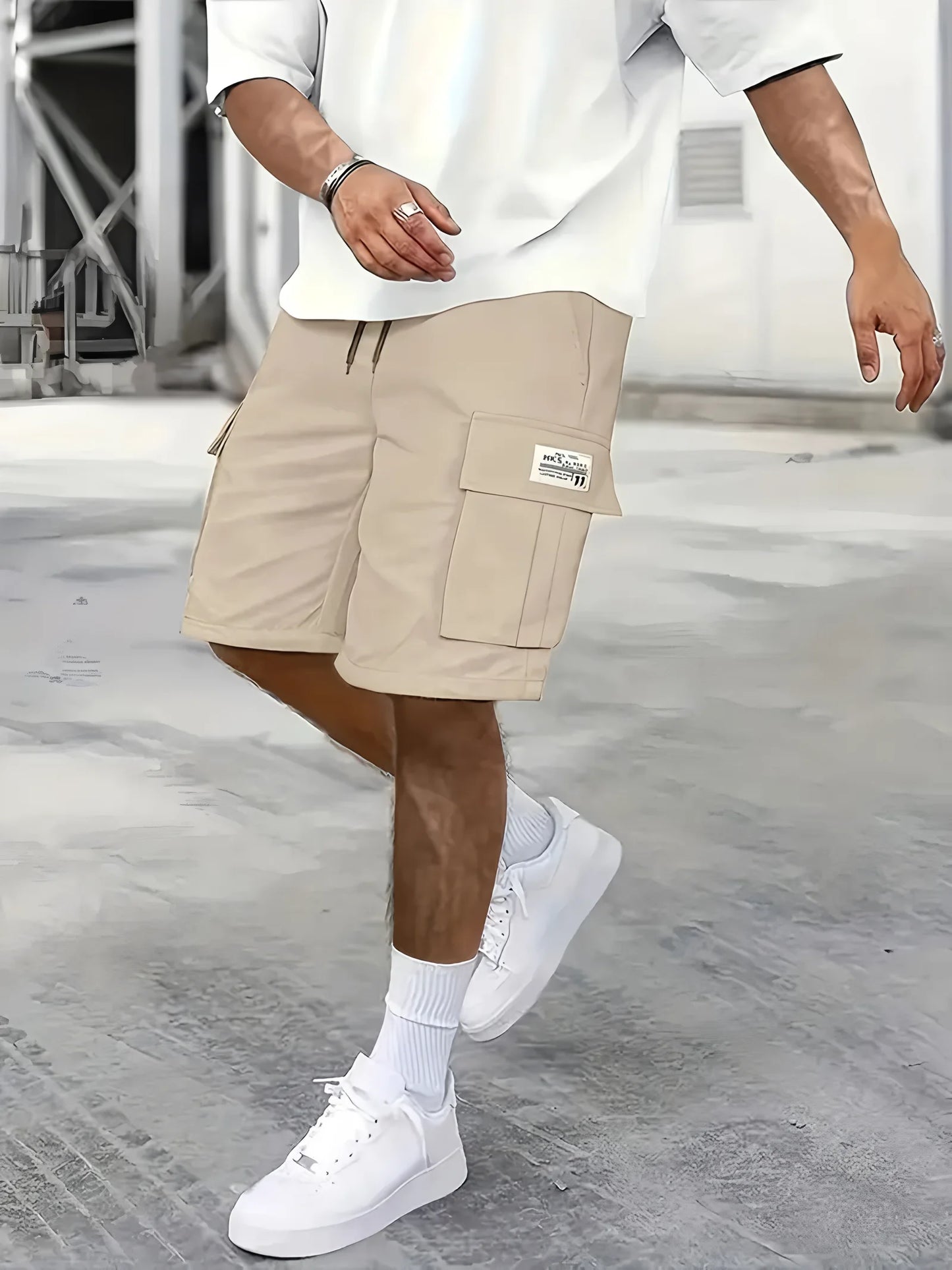 Men's Work Shorts - Multi-Pocket Cargo, Elastic Waistband, Breathable Polyester
