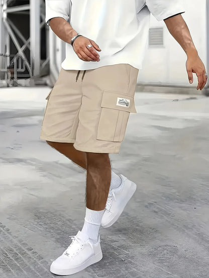 Men's Work Shorts - Multi-Pocket Cargo, Elastic Waistband, Breathable Polyester