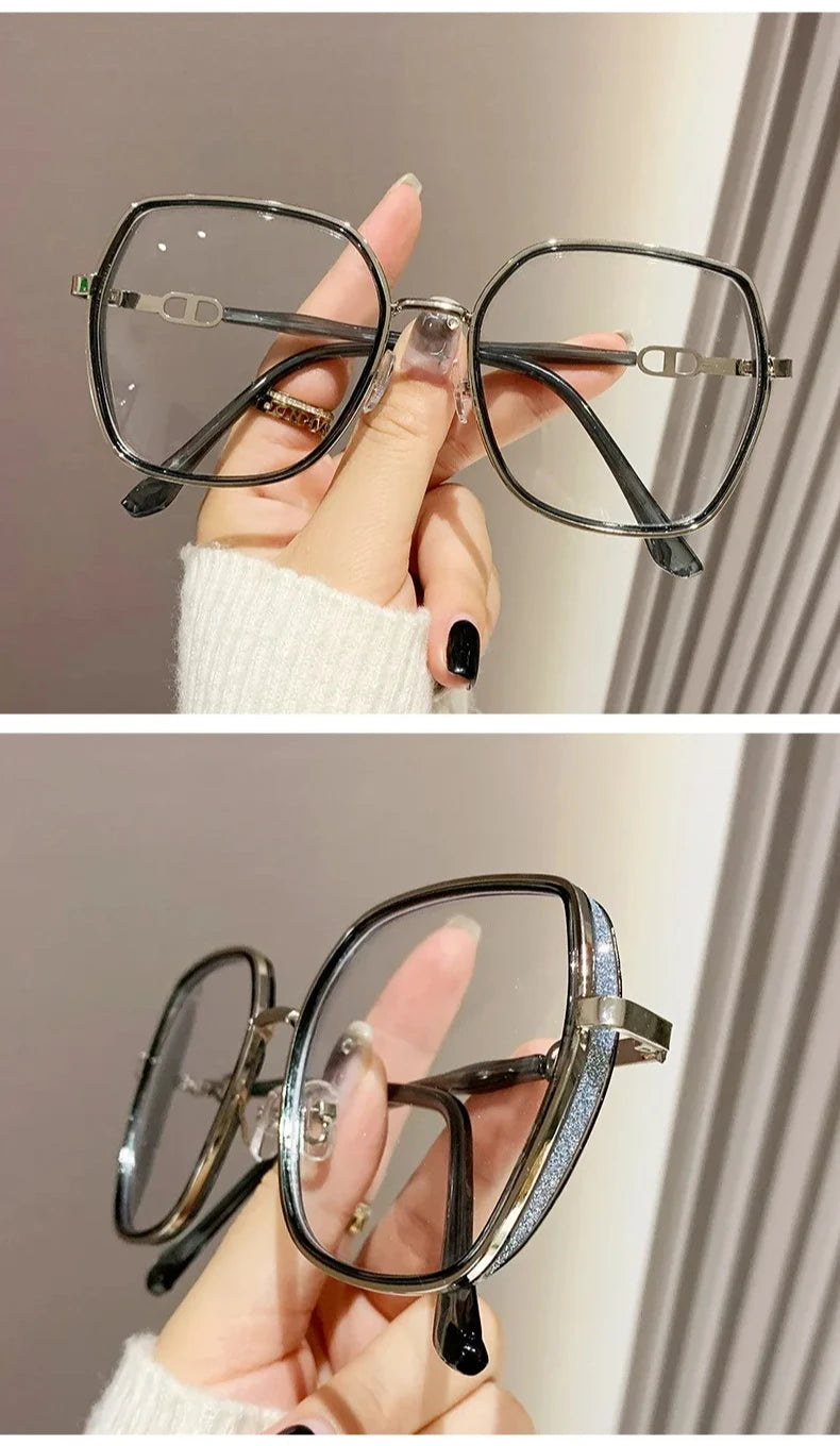 Anti Blue Light Glasses – Oversized Polygonal Frames with Transparent Acrylic Lenses