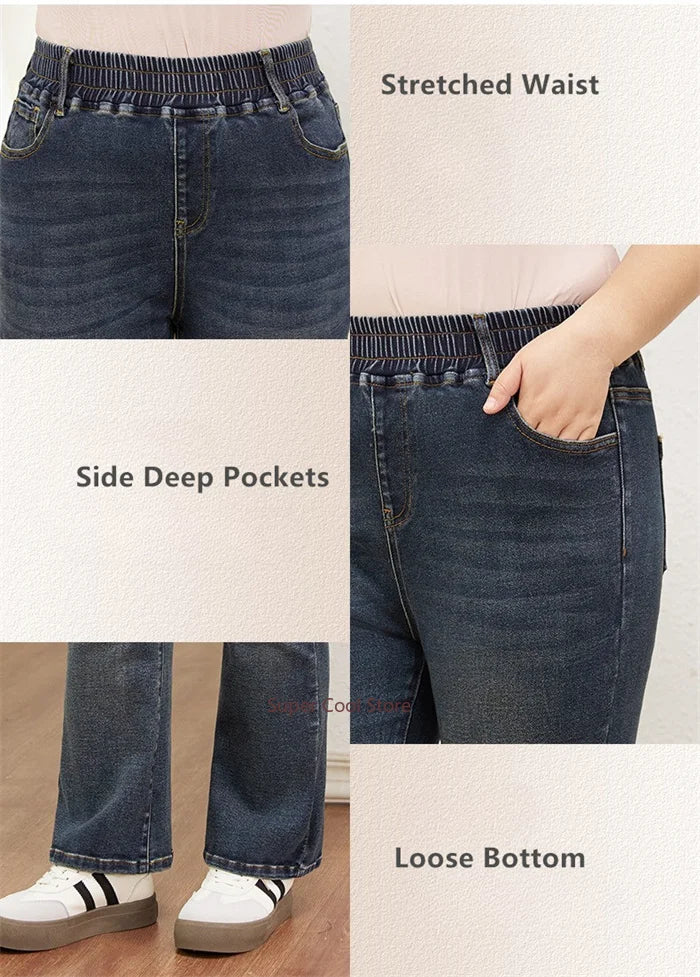 7XL Flared Jeans Bootcut Women 6XL High Elastic Waist Pants Stretched Elegant Plus Size Spring Autumn Female Lady Denim Trousers