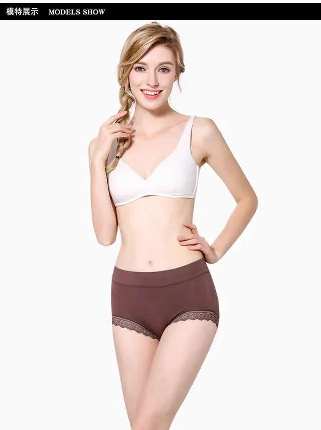 Ruffles Lace Underwear Woman High Waist Middle Aged Mother Spring Summer Modal Briefs Comfortable Panties Нижнее Бельё Женское