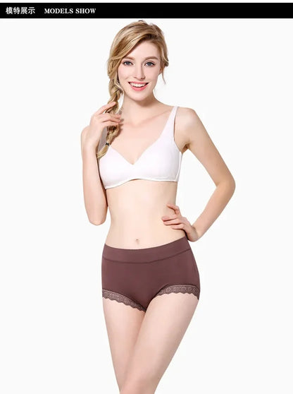 Ruffles Lace Underwear Woman High Waist Middle Aged Mother Spring Summer Modal Briefs Comfortable Panties Нижнее Бельё Женское