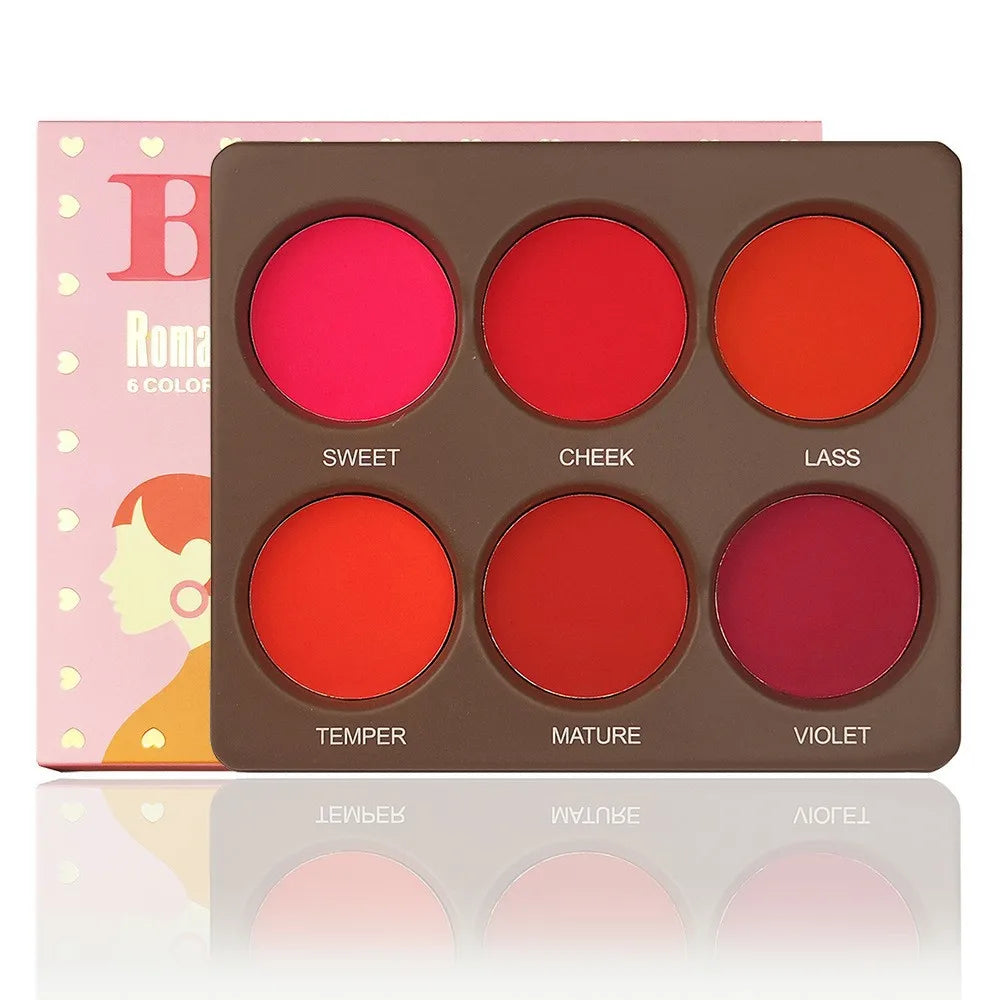 6-Color Waterproof Matte Blush Palette Free Brush Buildable Medium Coverage Sweatproof&Long-Lasting Natural Finish Lightweight