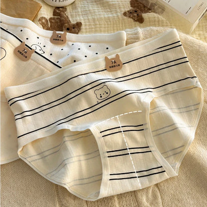Women Underwear Pure Cotton Antibacterial Properties Underpants Cute Cartoon Waist Extended Crotch Women's Girl Triangle Pants