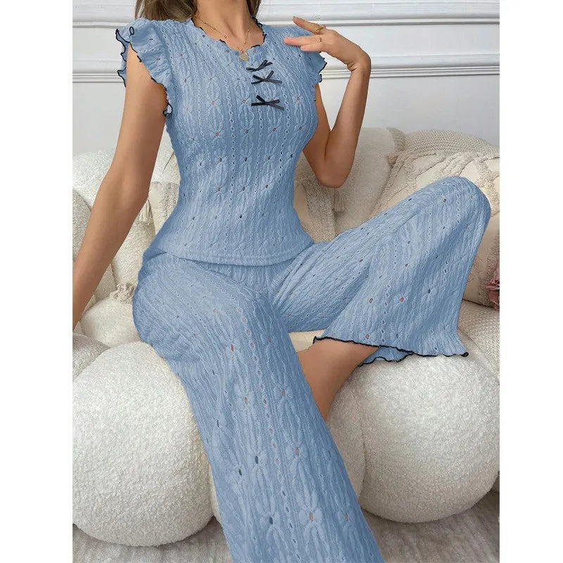 European and American style sexy hollow spring and summer new high-end lace texture women's pajama set