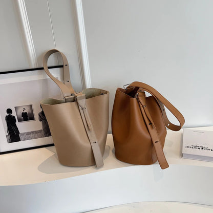 Leather Shoulder Bag - Small Solid Color Korean Fashion Baguette Style Purse