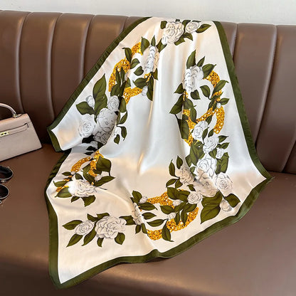 Luxury Silk Cat Print Scarf - Womens Neck Hair Tie Bandana Foulard 70cm