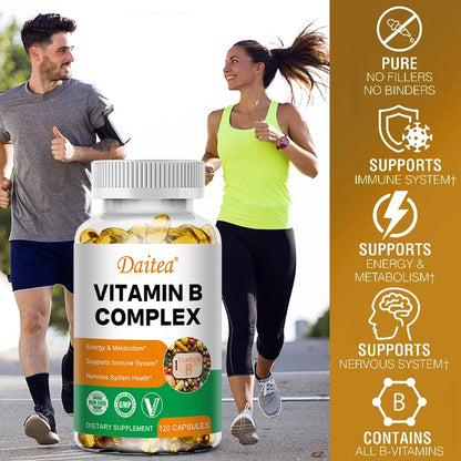 Daitea Compound VitaminB Capsules VB B1 B2 B3 B5 B6 B7 B9 B12 Better Mood Assists Nervous System &Energy Support Supplement