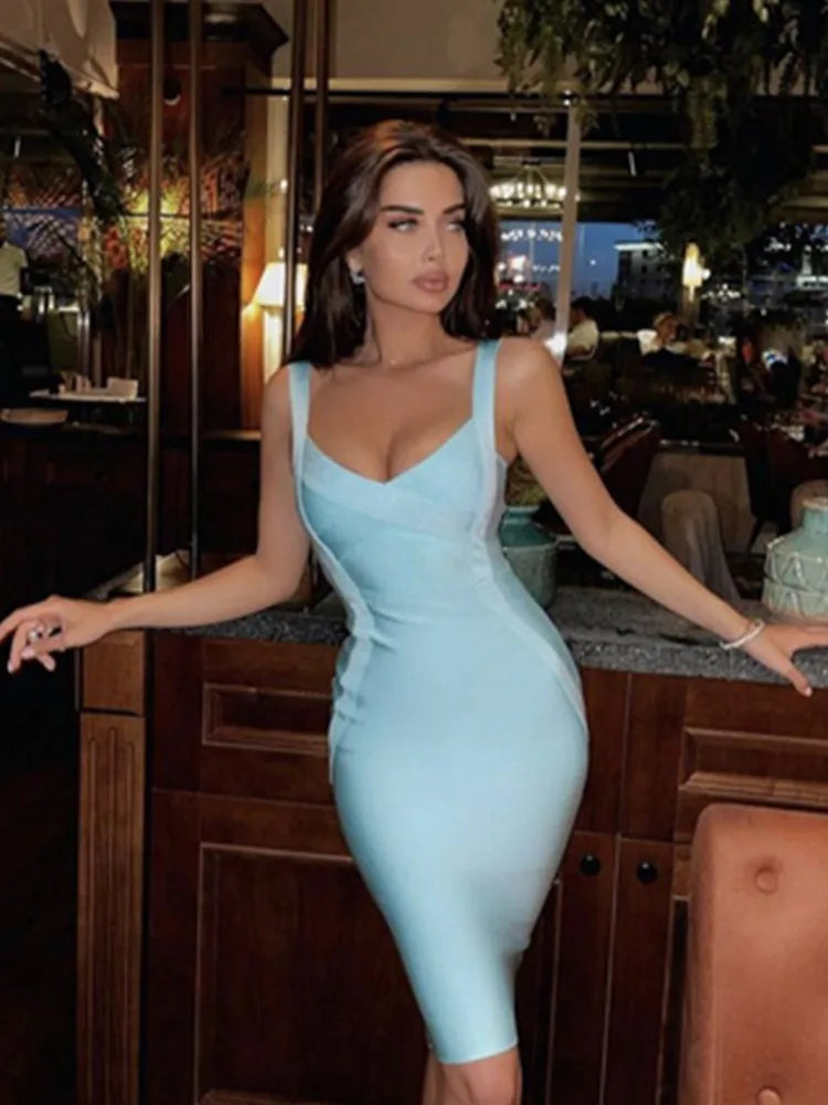 Bandage Dress - Women's Sleeveless Bodycon Rayon Sheath Dress With Zipper Closure