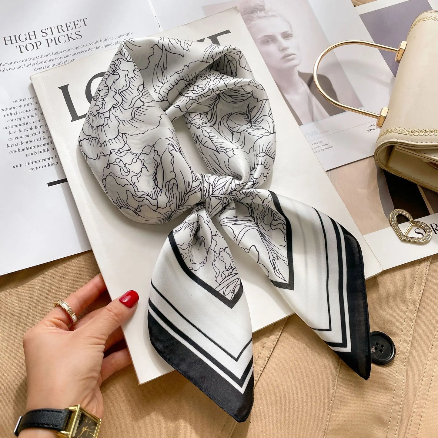 Luxury Silk Cat Print Scarf - Womens Neck Hair Tie Bandana Foulard 70cm