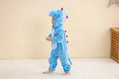 Baby Winter Rompers - Soft Polyester Hooded Jumpsuit With Animal Pattern, Machine Washable