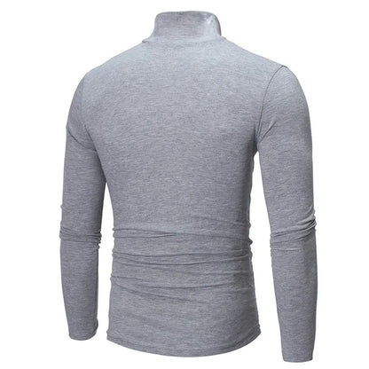 Autumn  Winter Men's High Neck T-shirt Slim Fit Fashion High Elastic Long Sleeve Casual Breathable Apparel Pullover