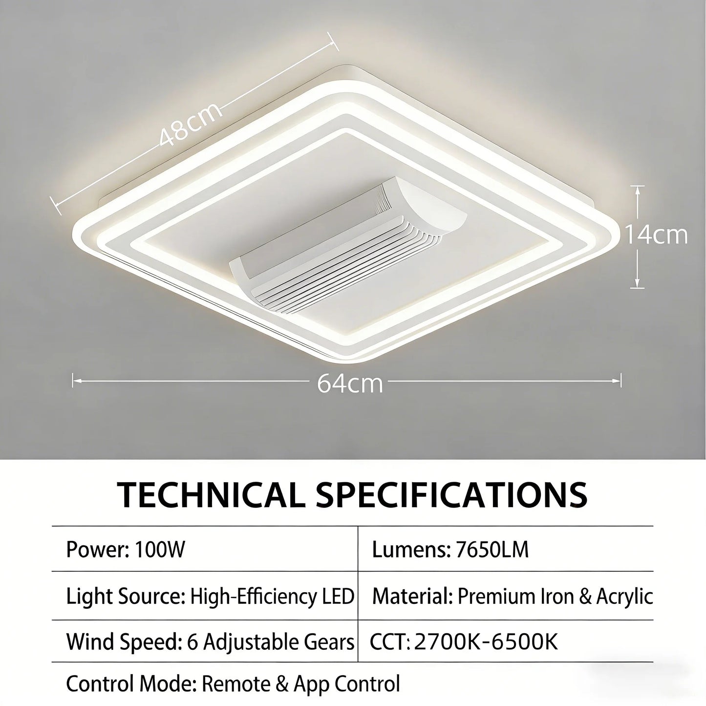 IRALAN Bladeless Ceiling Fan with Light 6-Speed DC Motor with Remote for Bedroom Living Room Dimmable LED Bladeless Fan Lamp