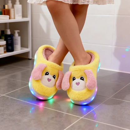 Kids Winter Slippers - Cartoon LED House Shoes With Thick Sole & Anti Slip