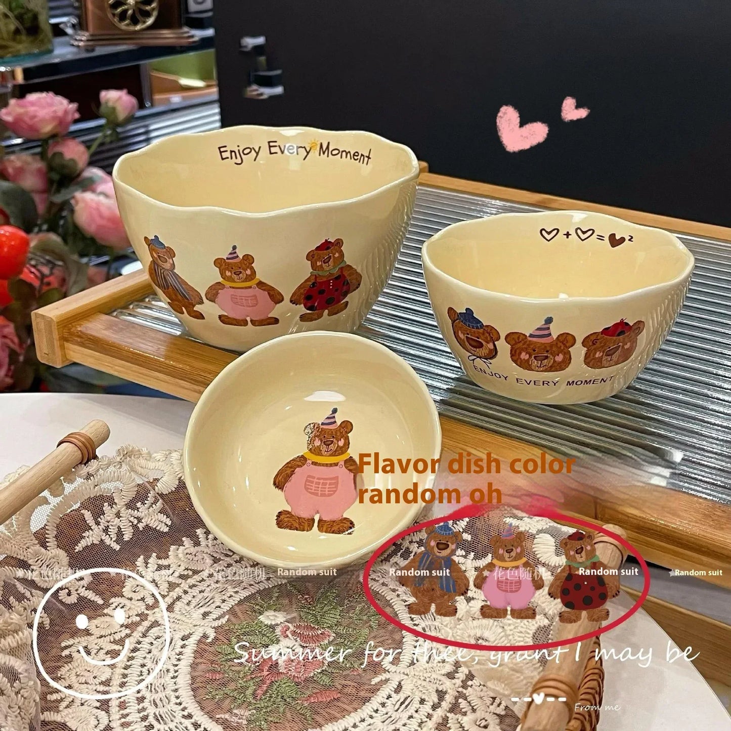 Korean Three Little Bear Cartoon Bowls - Cute Ceramic Tableware Set