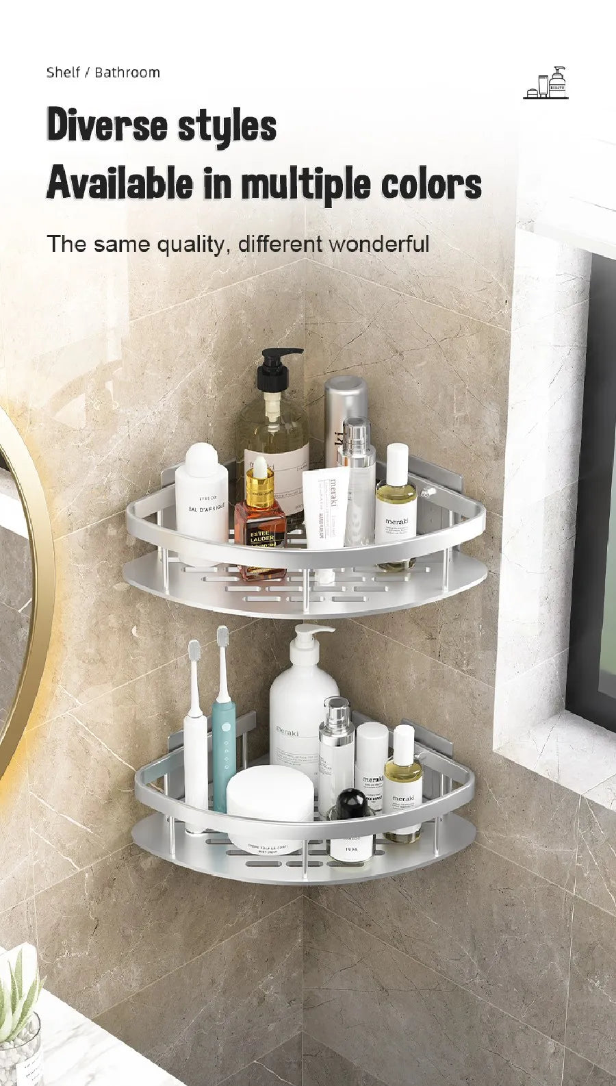 Wall-Mounted Bathroom Corner Shelf - Non-Perforated Shower Storage Organizer